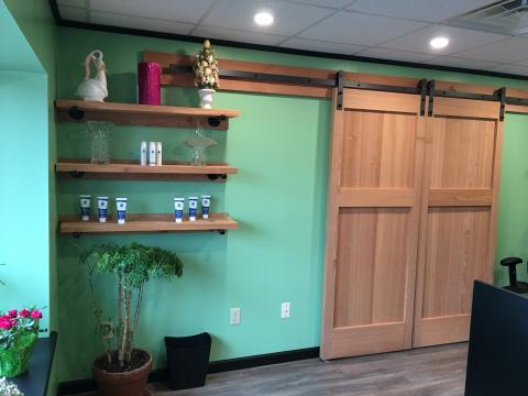 sliding barn doors & shelves for a flower shop