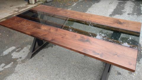 Natural edge, inlaid smoke glass