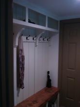 hall bench, cubbies, coat rack